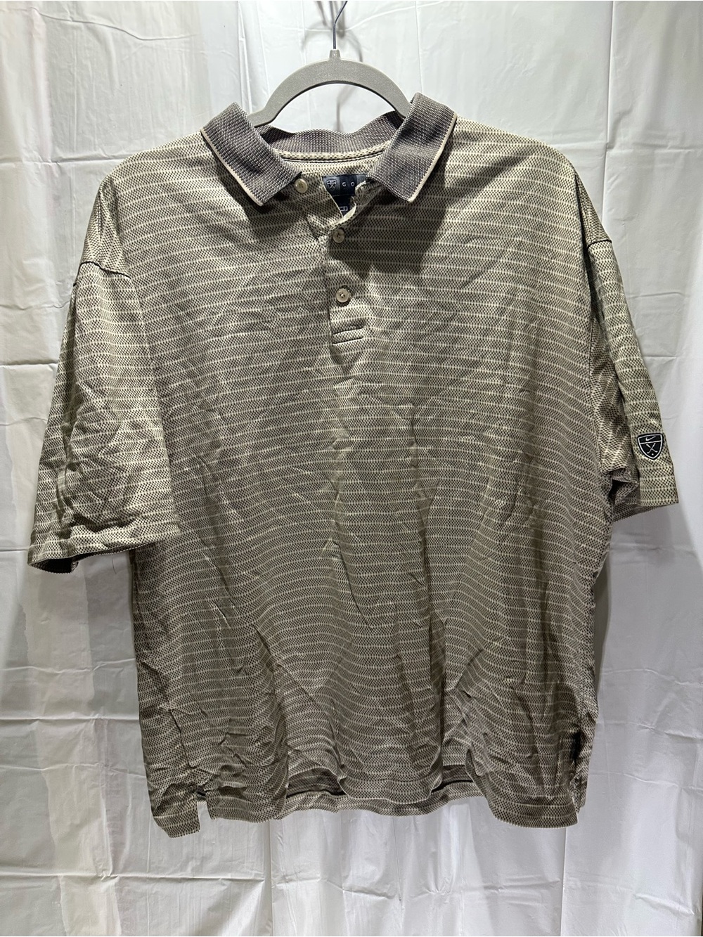 Vtg Nike Striped Beige Polo Shirt Mens Golf Short Sleeve Sz L Collar